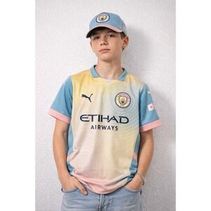 Puma Man City Jersey Youth L 13-14 DryCELL Soccer Football Shirt Pastel Fan Gear